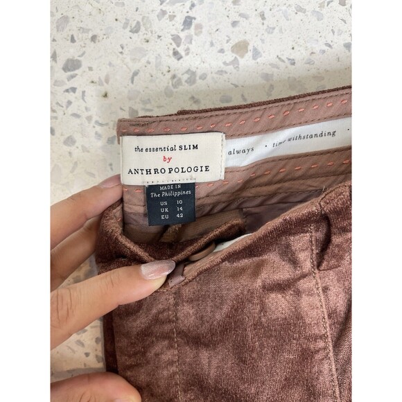 Anthropologie Womens 10 Pants Essential Slim Velvet Copper Brown Ankle Office - Picture 2 of 10